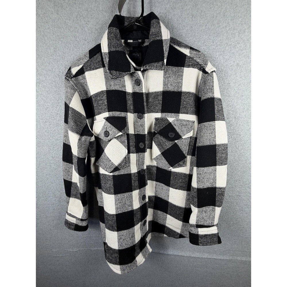 RDI Jacket Womens Small Black White Plaid Button Front Lined Pockets Shacket